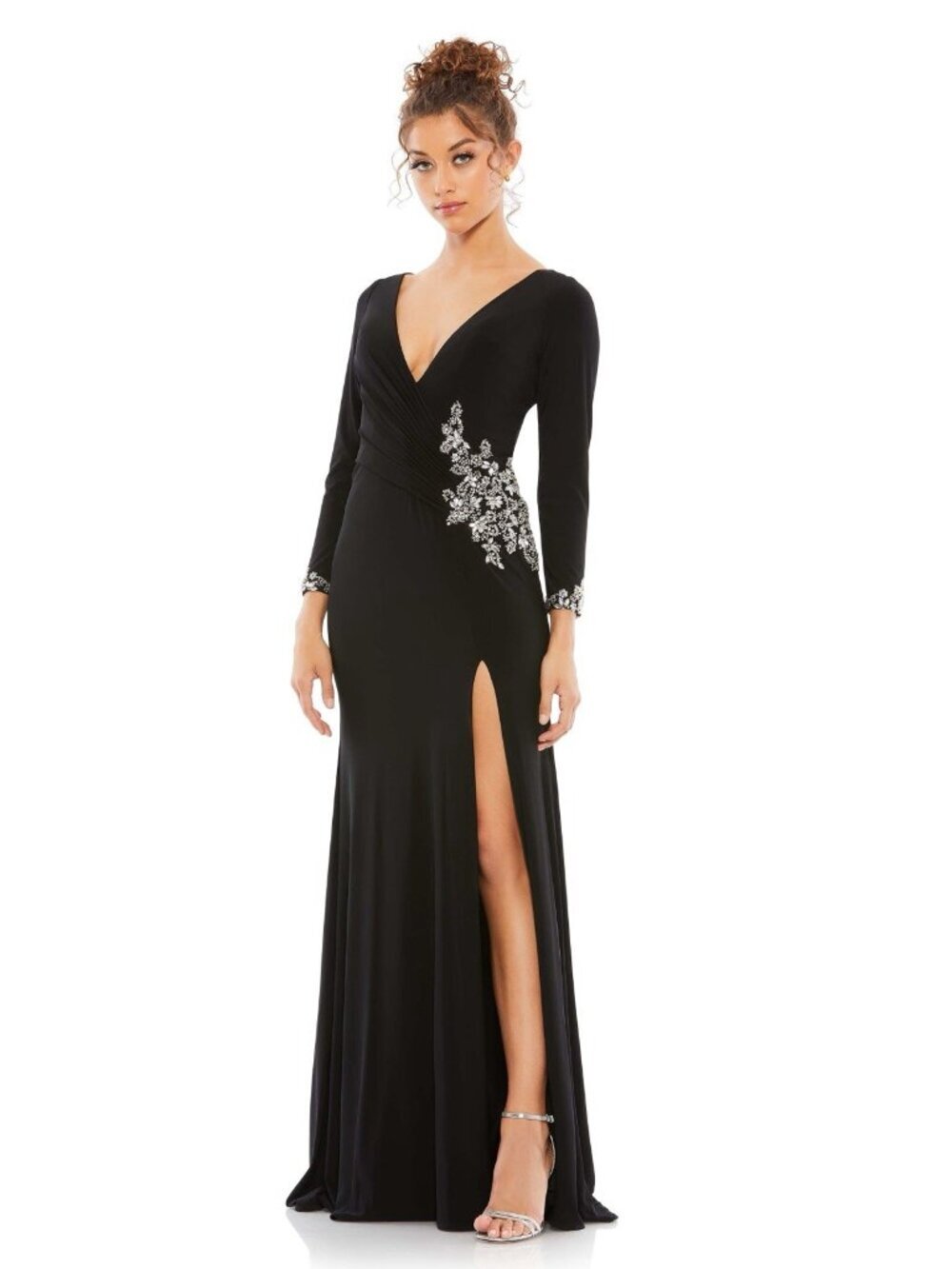 Mac Duggal Size 0 Black 41016 Embellished Long Sleeve Jersey Formal Gown Dress